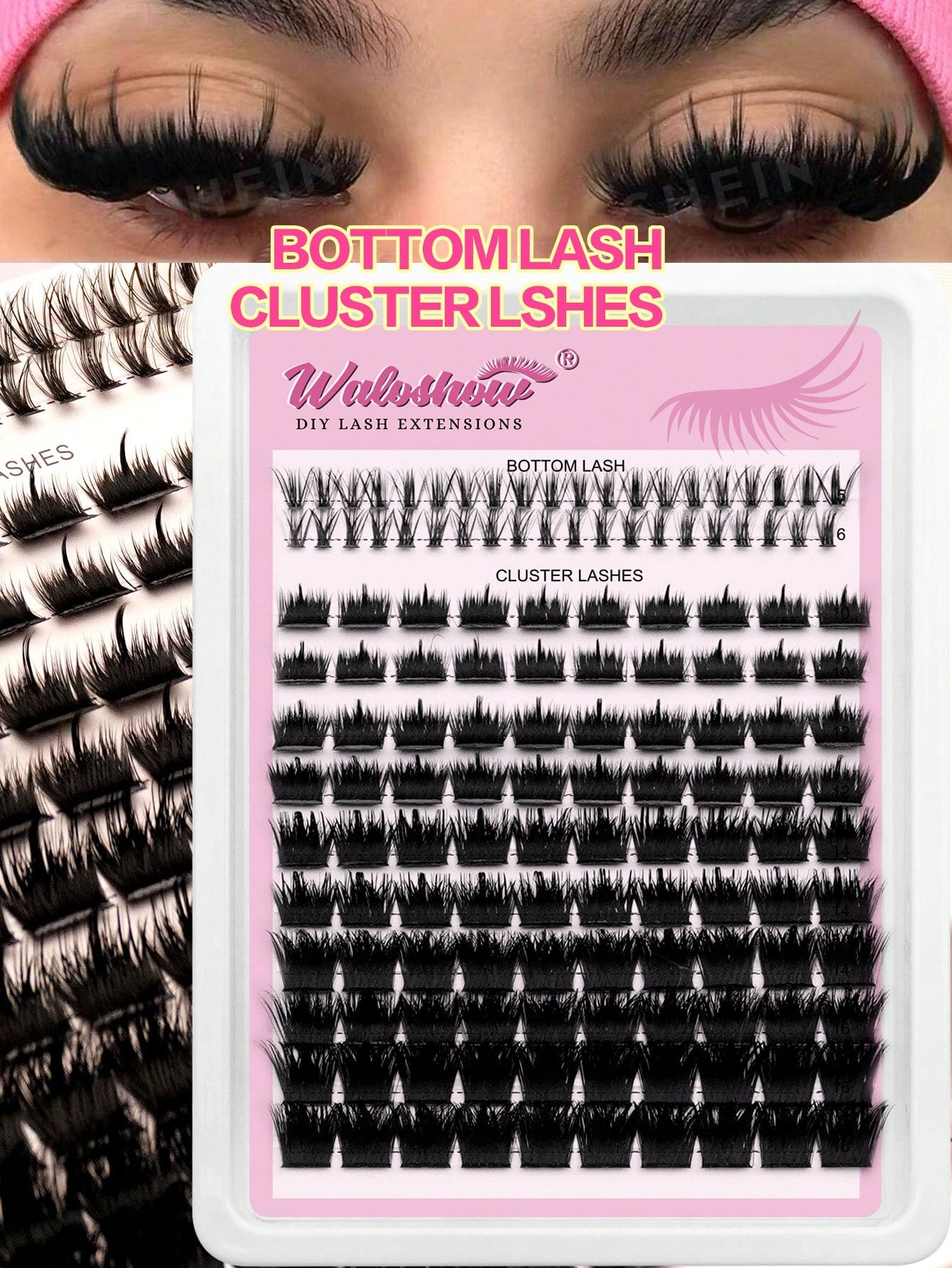 Waloshow 140pcs 2-In-1 False Eyelash Clusters, Dense Single Cluster DIY Pointed Eyelash Extensions, Lower Eyelash Clusters, Dense Single Cluster DIY Pointed Eyelash Extensions, Cartoon Cluster Eyelash