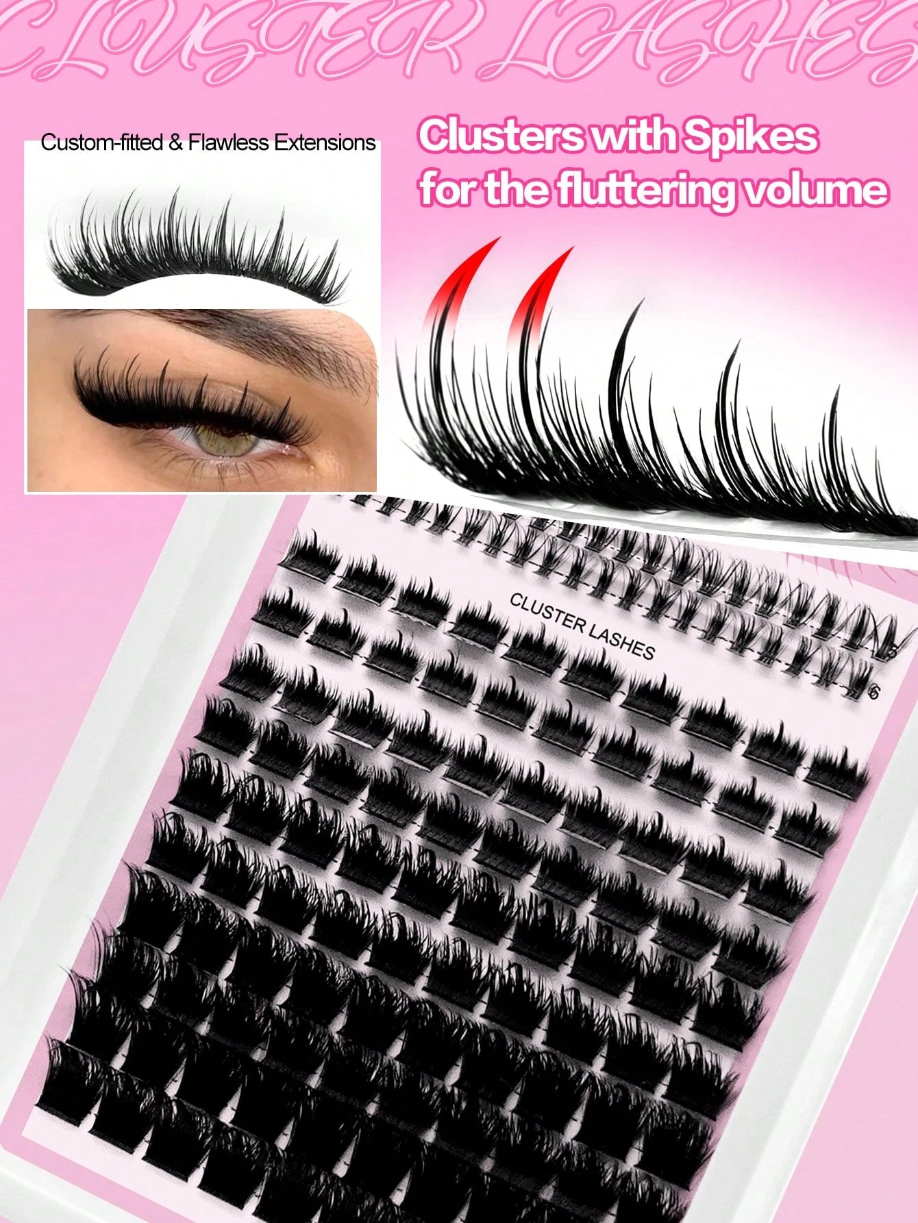 Waloshow 140pcs 2-In-1 False Eyelash Clusters, Dense Single Cluster DIY Pointed Eyelash Extensions, Lower Eyelash Clusters, Dense Single Cluster DIY Pointed Eyelash Extensions, Cartoon Cluster Eyelash