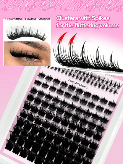 Waloshow 140pcs 2-In-1 False Eyelash Clusters, Dense Single Cluster DIY Pointed Eyelash Extensions, Lower Eyelash Clusters, Dense Single Cluster DIY Pointed Eyelash Extensions, Cartoon Cluster Eyelash