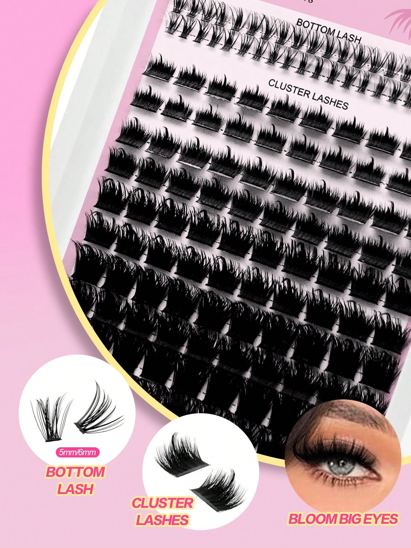 Waloshow 140pcs 2-In-1 False Eyelash Clusters, Dense Single Cluster DIY Pointed Eyelash Extensions, Lower Eyelash Clusters, Dense Single Cluster DIY Pointed Eyelash Extensions, Cartoon Cluster Eyelash