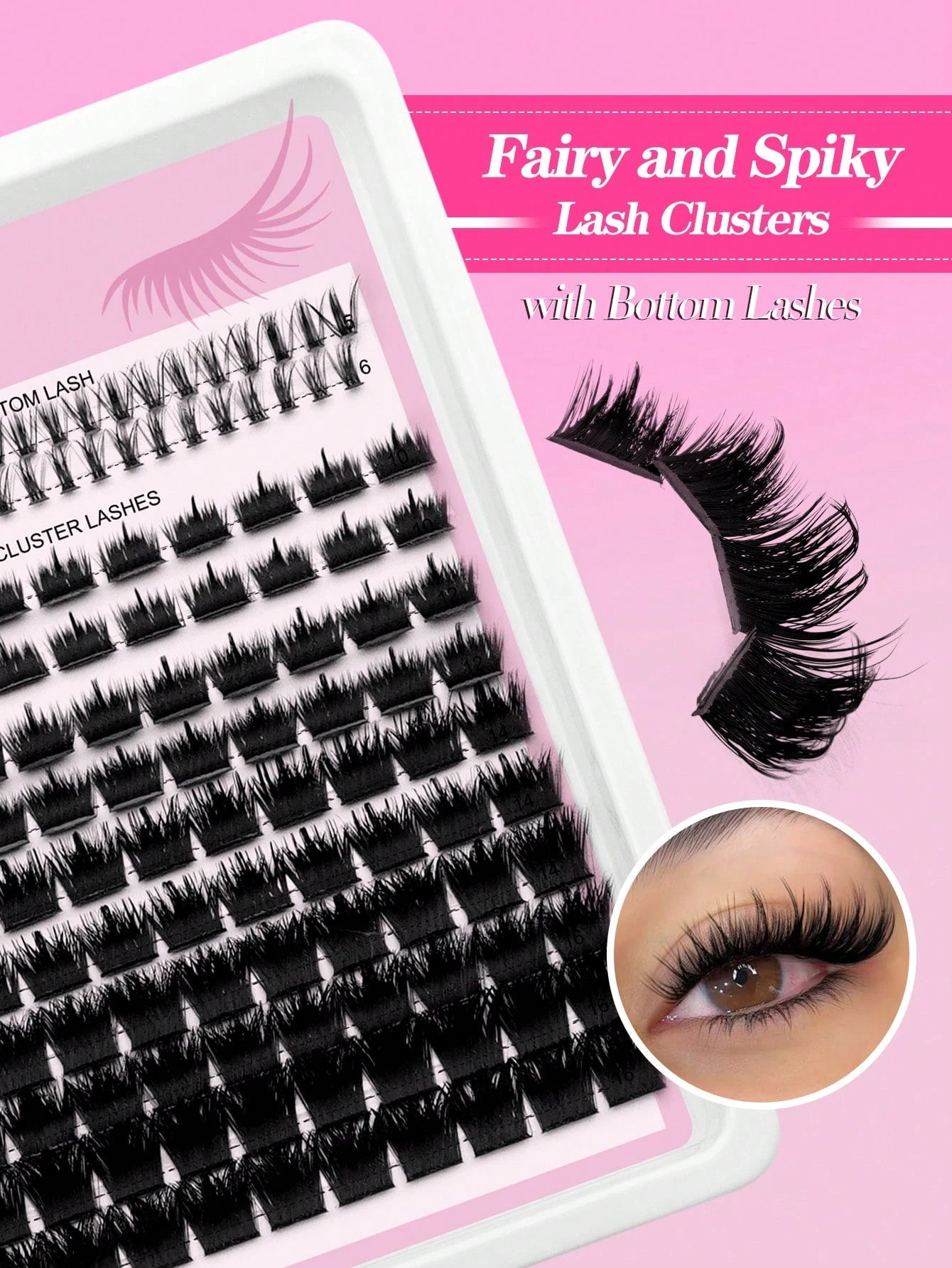 Waloshow 140pcs 2-In-1 False Eyelash Clusters, Dense Single Cluster DIY Pointed Eyelash Extensions, Lower Eyelash Clusters, Dense Single Cluster DIY Pointed Eyelash Extensions, Cartoon Cluster Eyelash