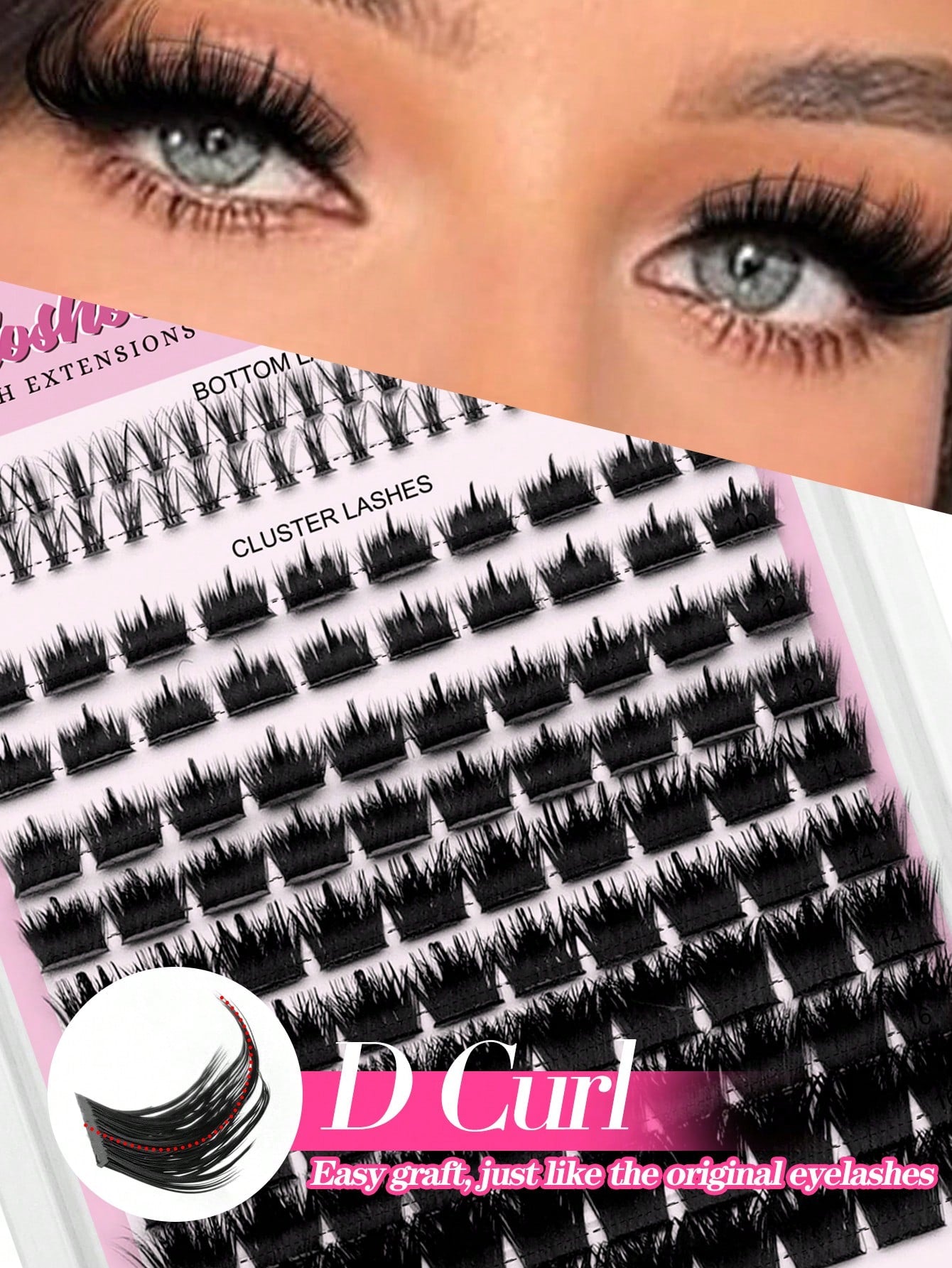 Waloshow 140pcs 2-In-1 False Eyelash Clusters, Dense Single Cluster DIY Pointed Eyelash Extensions, Lower Eyelash Clusters, Dense Single Cluster DIY Pointed Eyelash Extensions, Cartoon Cluster Eyelash