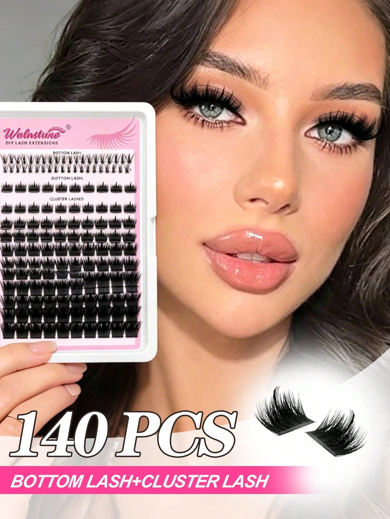 Waloshow 140pcs 2-In-1 False Eyelash Clusters, Dense Single Cluster DIY Pointed Eyelash Extensions, Lower Eyelash Clusters, Dense Single Cluster DIY Pointed Eyelash Extensions, Cartoon Cluster Eyelash