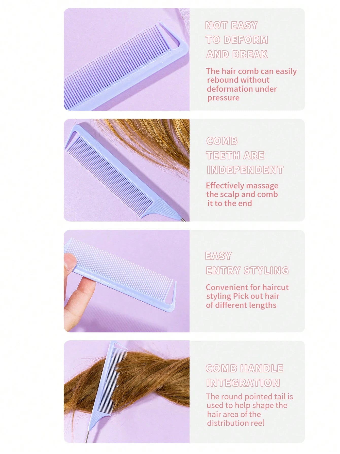 WANMEI 1/7pcs Professional Tail Comb Set, Including Tail Comb, Parting Comb, Stainless Steel Tail Comb, Anti-Static Hair Comb, Braiding Comb, Fine-Tooth Tail Comb, Highlighting Comb, Multi-Functional