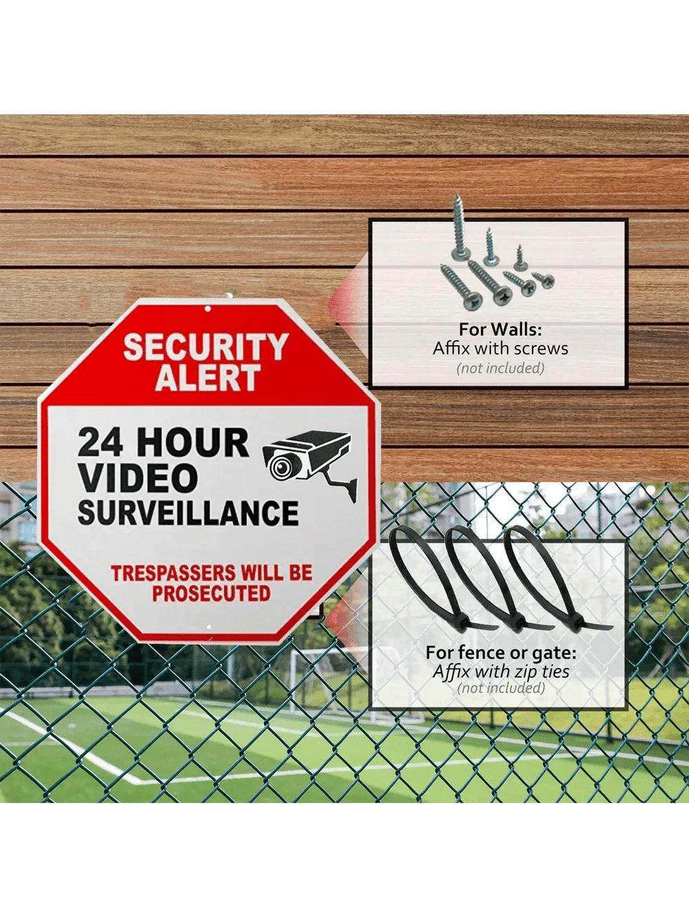 Warning Sign- Security Camera Sign, Reflective Safety Sign, No Trespassing Sign, CCTV Surveillance Sign, Outdoor Home Security Camera Sign