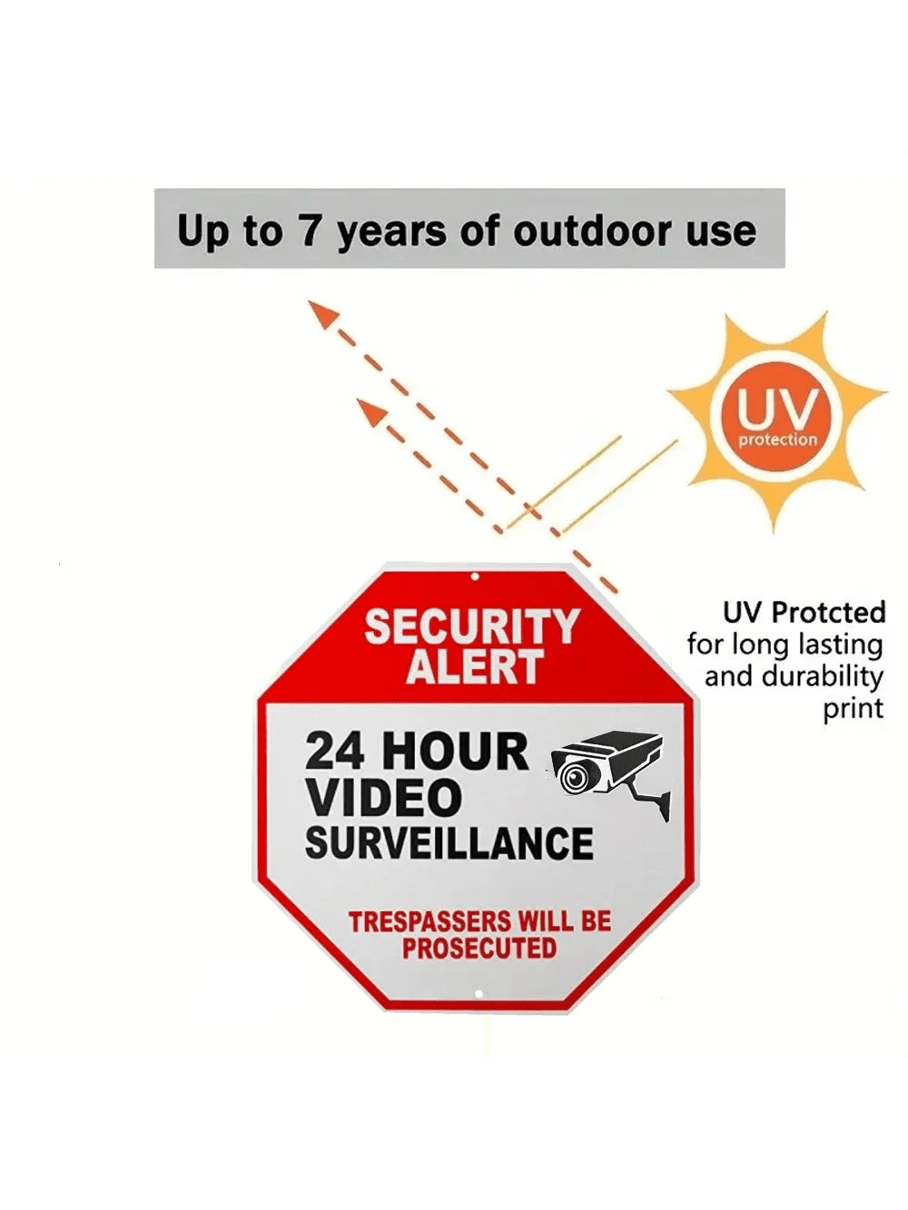 Warning Sign- Security Camera Sign, Reflective Safety Sign, No Trespassing Sign, CCTV Surveillance Sign, Outdoor Home Security Camera Sign