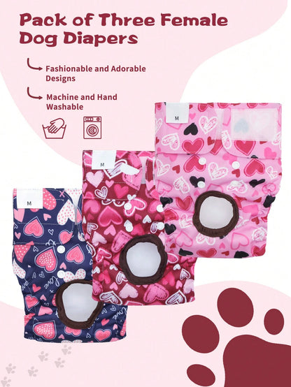 Washable Dog Diapers, Specially Designed For Female Dogs, 3 Packs, Reusable, Heat Training Pants For Dogs, Suitable For All Small Breeds.