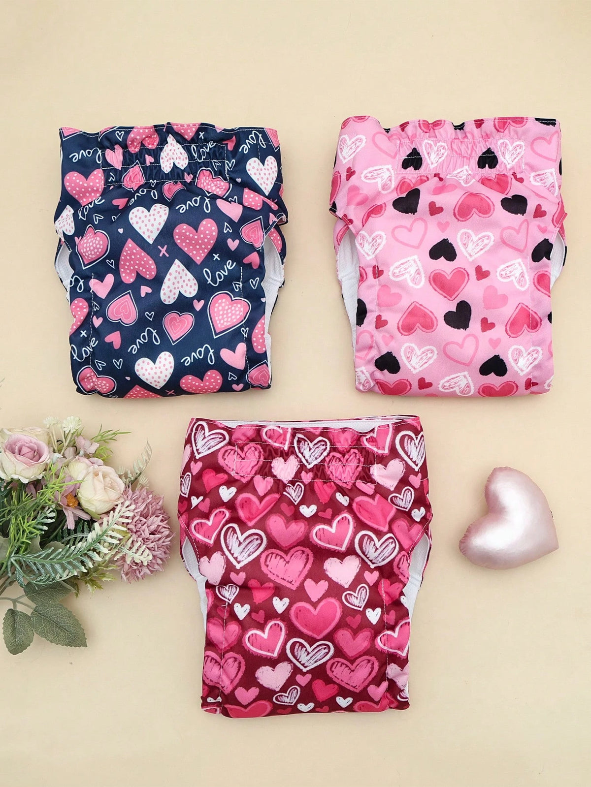 Washable Dog Diapers, Specially Designed For Female Dogs, 3 Packs, Reusable, Heat Training Pants For Dogs, Suitable For All Small Breeds.