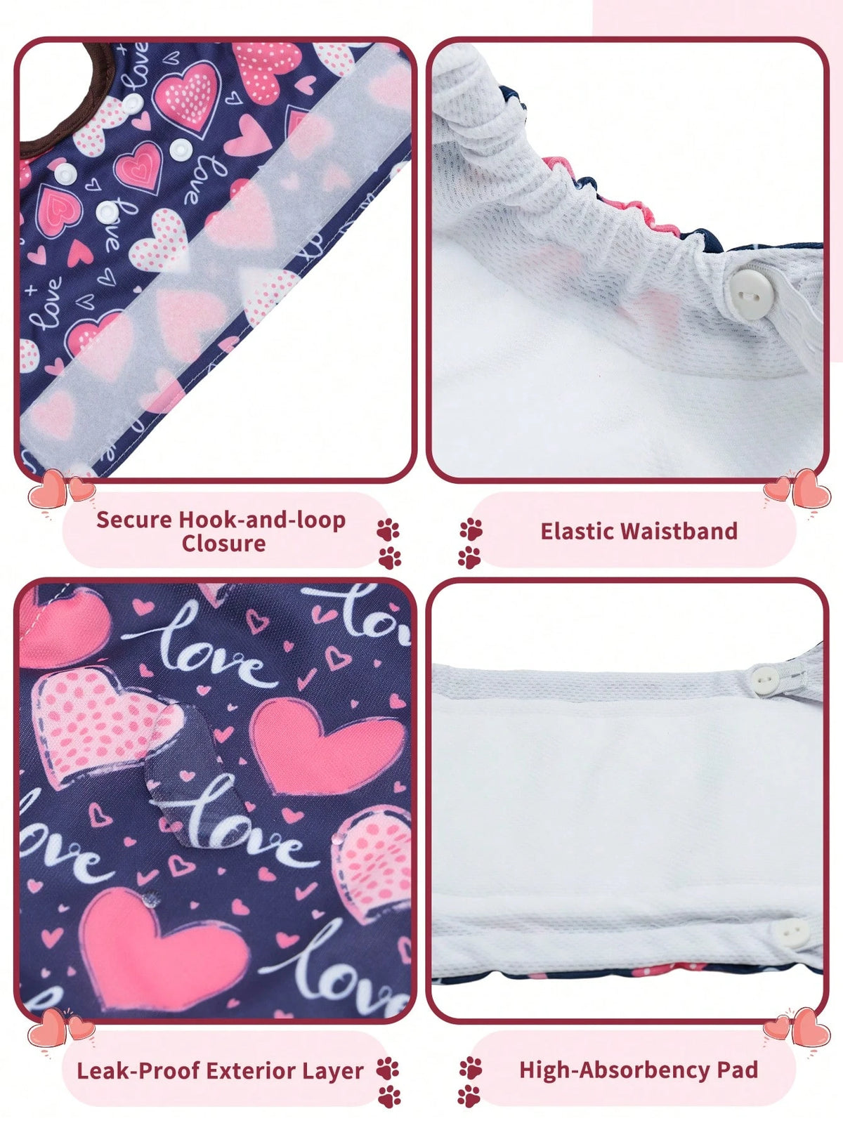 Washable Dog Diapers, Specially Designed For Female Dogs, 3 Packs, Reusable, Heat Training Pants For Dogs, Suitable For All Small Breeds.