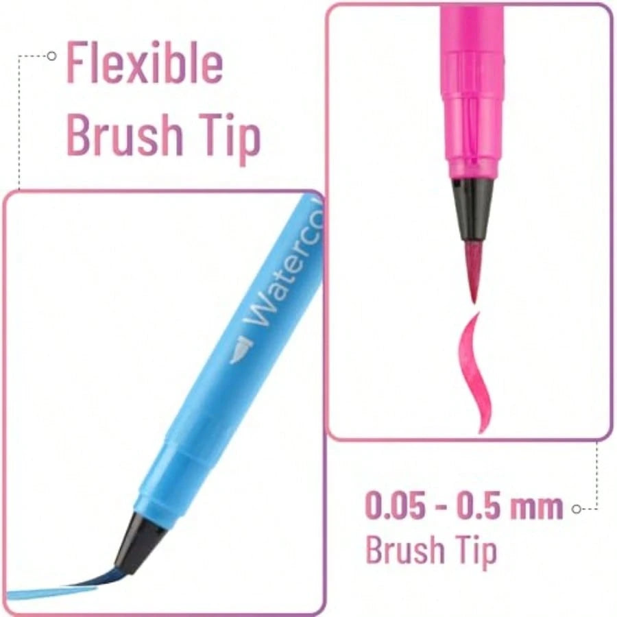 Watercolor Brush Pens, 36 Pack, Blendable Art Markers, Smooth Color Pens For Calligraphy, Coloring, Pros And Beginners
