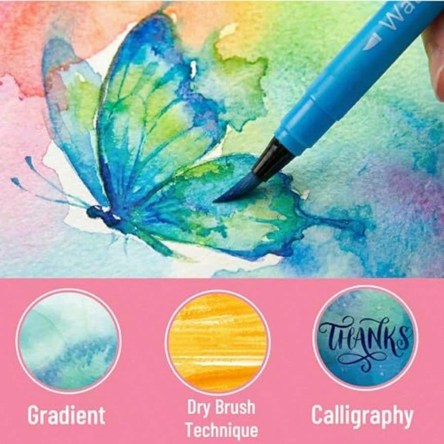 Watercolor Brush Pens, 36 Pack, Blendable Art Markers, Smooth Color Pens For Calligraphy, Coloring, Pros And Beginners