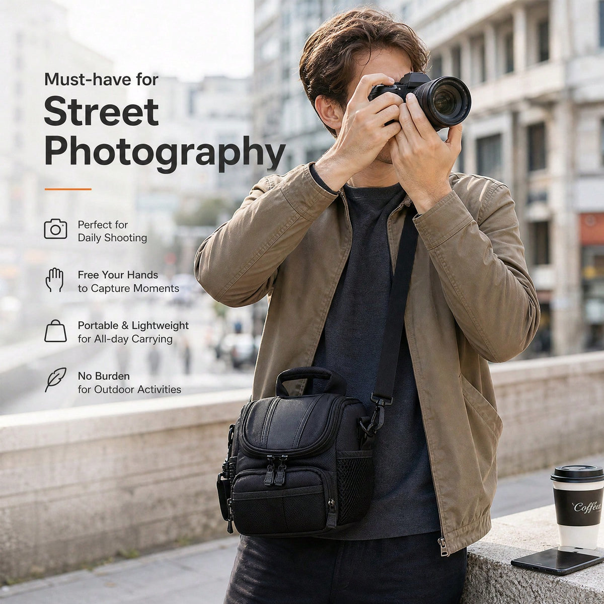 Waterproof Padded DSLR Camera Bag, Lightweight Travel Crossbody Case With Adjustable Strap & Multi-Pocket Storage For Photographers