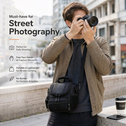 Waterproof Padded DSLR Camera Bag, Lightweight Travel Crossbody Case With Adjustable Strap & Multi-Pocket Storage For Photographers