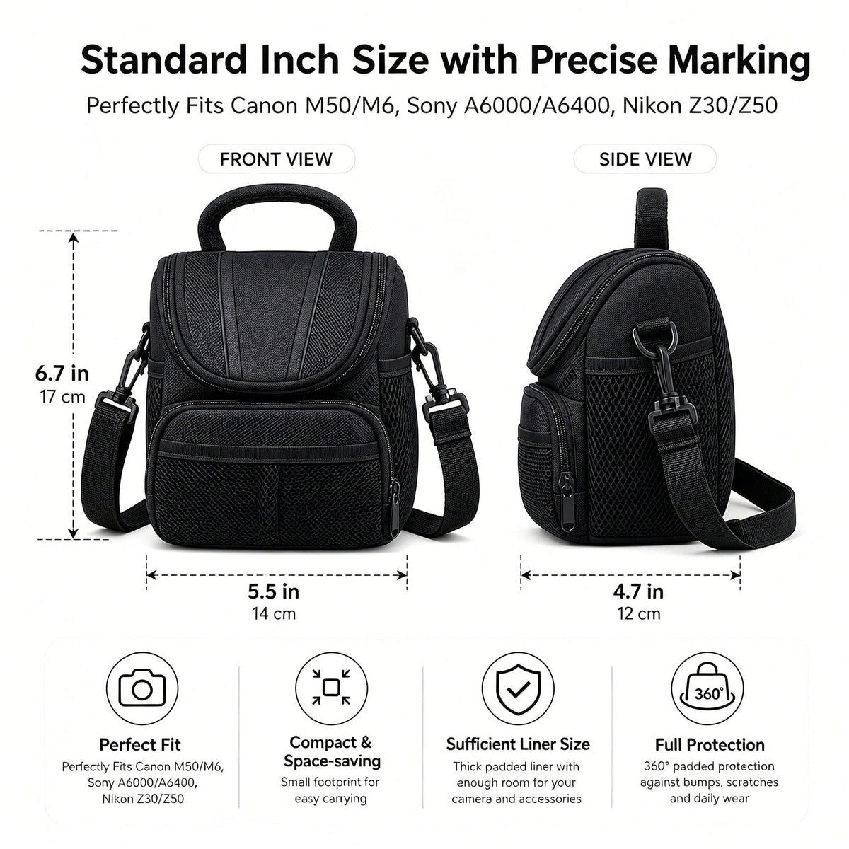 Waterproof Padded DSLR Camera Bag, Lightweight Travel Crossbody Case With Adjustable Strap & Multi-Pocket Storage For Photographers