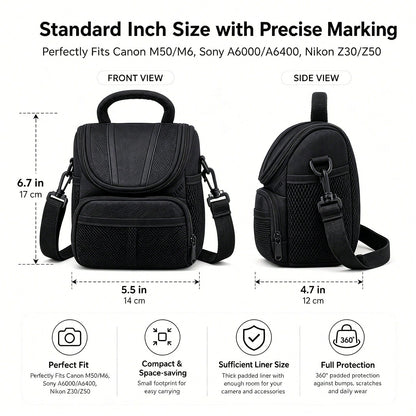 Waterproof Padded DSLR Camera Bag, Lightweight Travel Crossbody Case With Adjustable Strap & Multi-Pocket Storage For Photographers