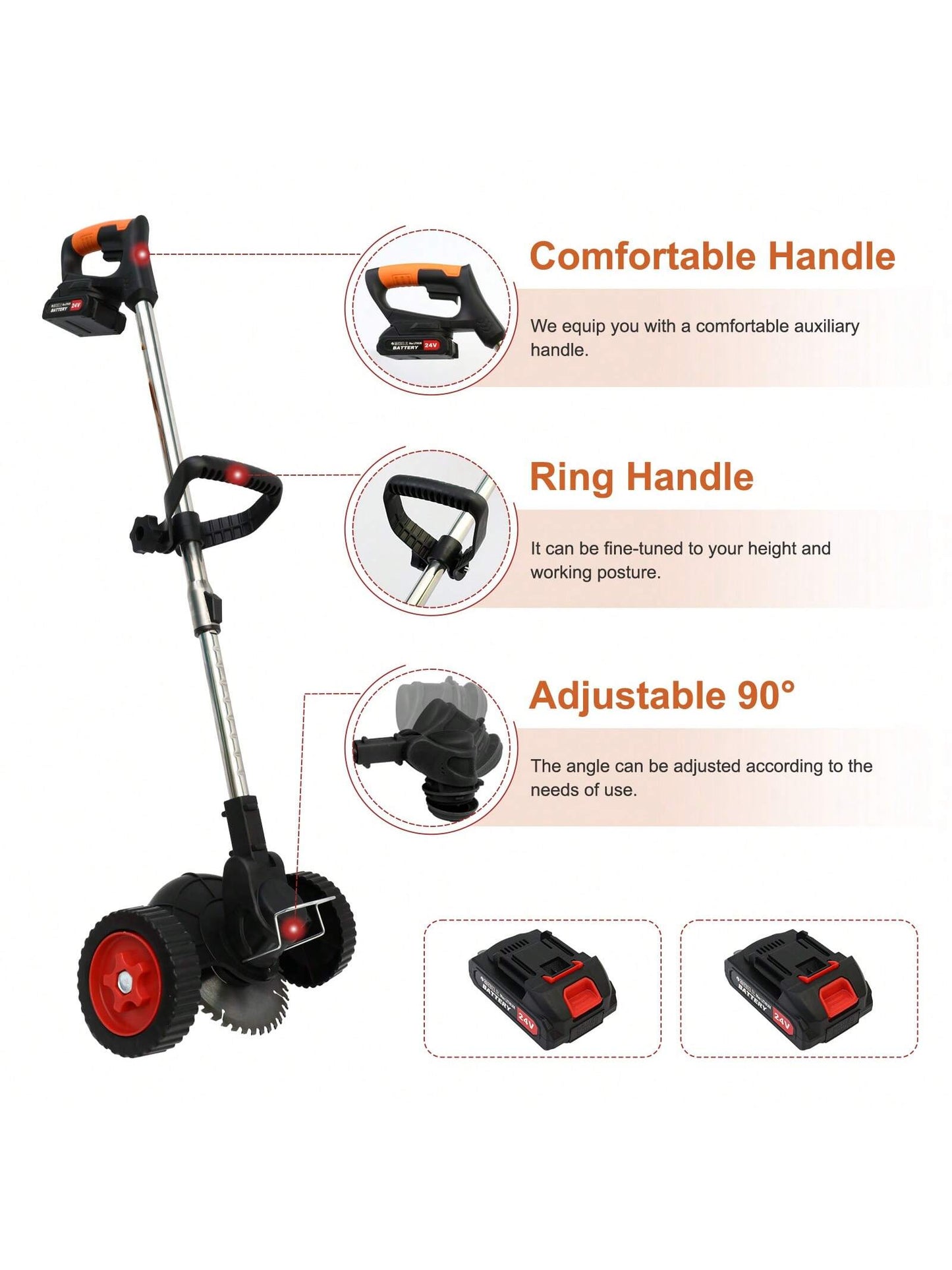 Weeds Wacker Cordless On Wheels, Electric Weeds Eater Battery Powered 21V, With 2 * 4000MAH Batteries, 1*Charger, 14*Blades, Heavy Duty Metal Bruch Edger Cutter Lightweight For Craftsman Women