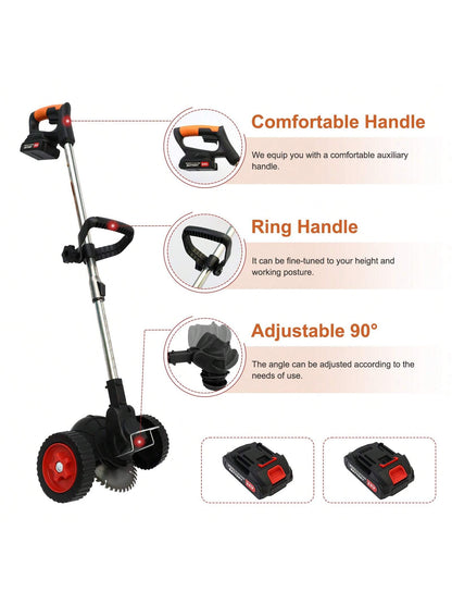 Weeds Wacker Cordless On Wheels, Electric Weeds Eater Battery Powered 21V, With 2 * 4000MAH Batteries, 1*Charger, 14*Blades, Heavy Duty Metal Bruch Edger Cutter Lightweight For Craftsman Women