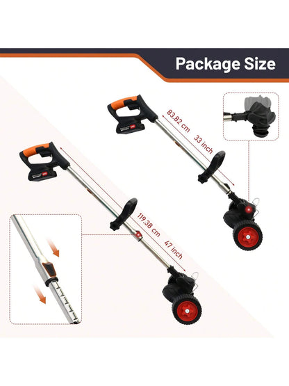 Weeds Wacker Cordless On Wheels, Electric Weeds Eater Battery Powered 21V, With 2 * 4000MAH Batteries, 1*Charger, 14*Blades, Heavy Duty Metal Bruch Edger Cutter Lightweight For Craftsman Women