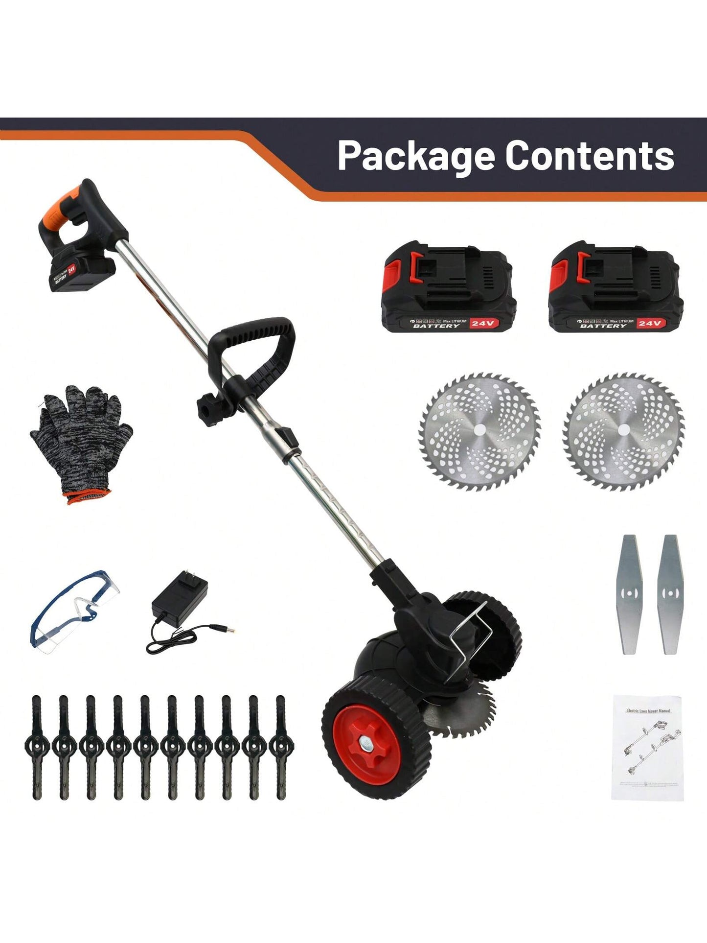 Weeds Wacker Cordless On Wheels, Electric Weeds Eater Battery Powered 21V, With 2 * 4000MAH Batteries, 1*Charger, 14*Blades, Heavy Duty Metal Bruch Edger Cutter Lightweight For Craftsman Women
