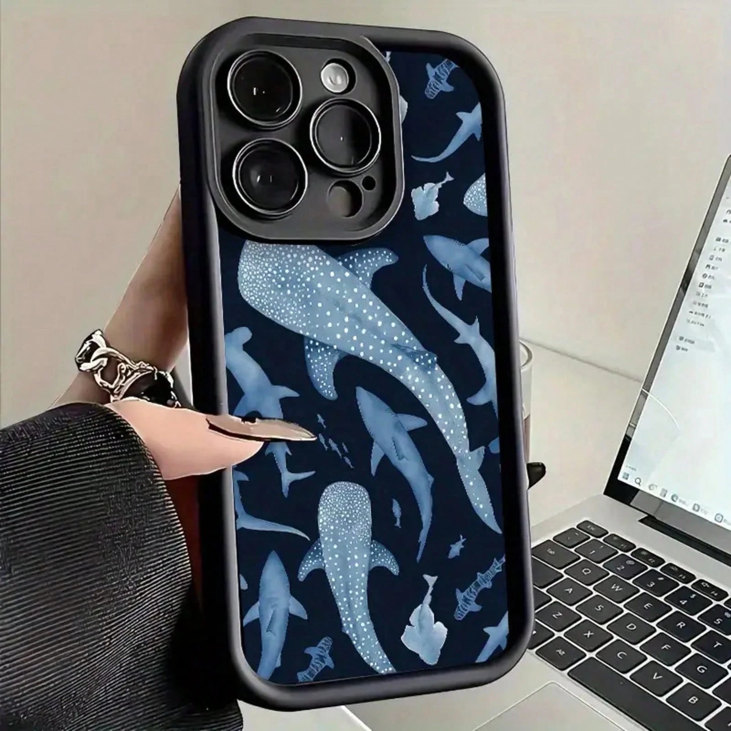 Whale Shark Pattern Phone Case For IPhone 16 15 14 13 12 11 XR XS X Plus Pro Max, Artistic Style, Shockabsorbing, Protective, Lightweight, Durable Case.,Suitable For IPhone17 Air