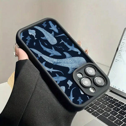 Whale Shark Pattern Phone Case For IPhone 16 15 14 13 12 11 XR XS X Plus Pro Max, Artistic Style, Shockabsorbing, Protective, Lightweight, Durable Case.,Suitable For IPhone17 Air