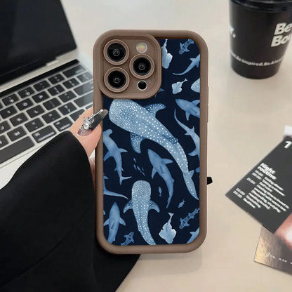 Whale Shark Pattern Phone Case For IPhone 16 15 14 13 12 11 XR XS X Plus Pro Max, Artistic Style, Shockabsorbing, Protective, Lightweight, Durable Case.,Suitable For IPhone17 Air
