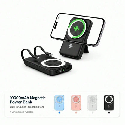 White And Green 10000mAh Magnetic Phone Charger With 15W Wireless And 22.5W Fast Charging, Featuring An LED Charge Indicator, Compact White Case And Rear Support For Desk Viewing, Compatible With IPho