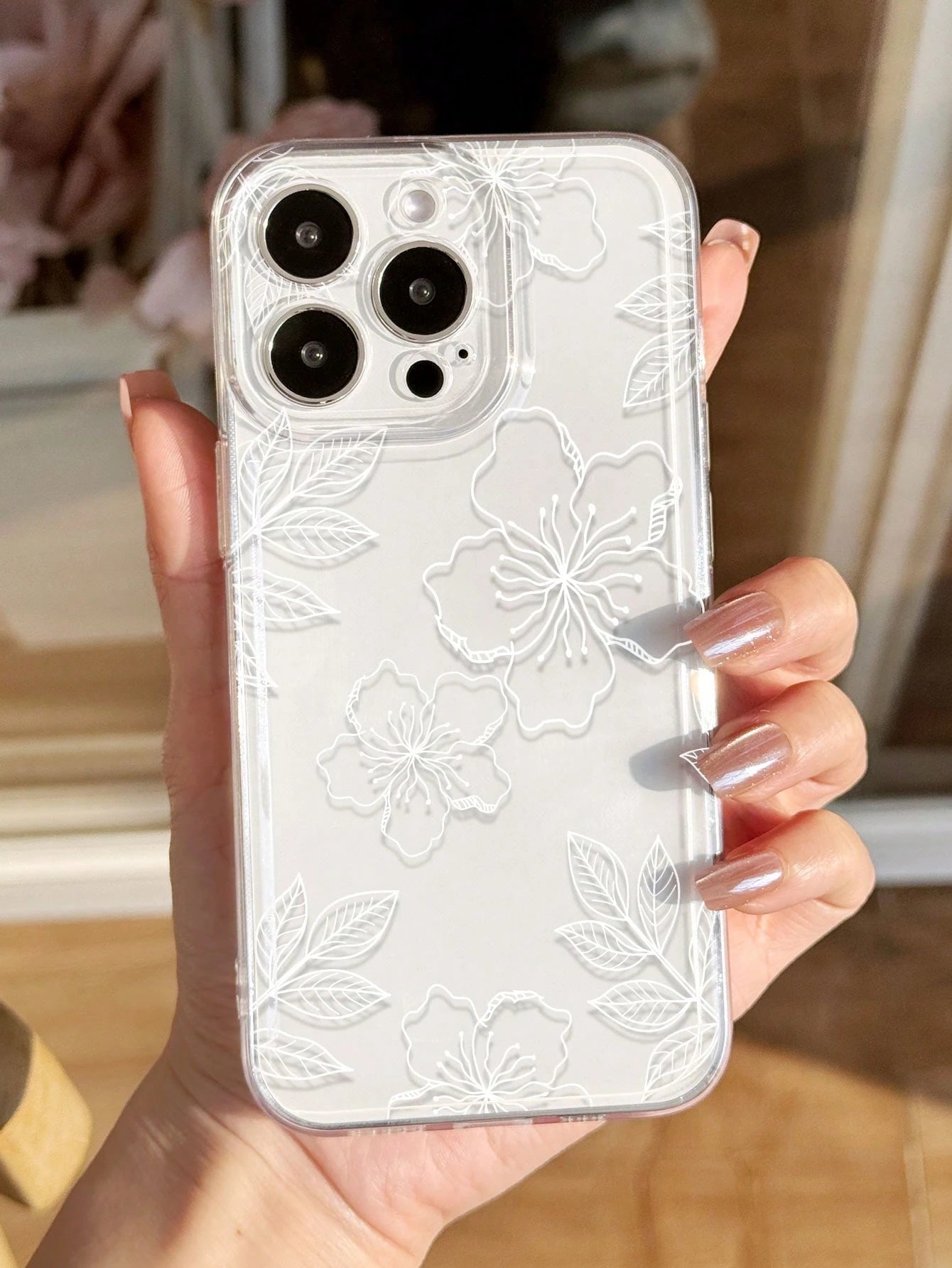 White Flower Elements Fashion Phone Case 1pc Ins Style Hibiscus & Leaf Pattern Soft Phone Case Non-Slip Protective Cover Compatible With Iphone 11/12/13/14/15/16 Pro Max Waterproof Shockproof Anti-Fal