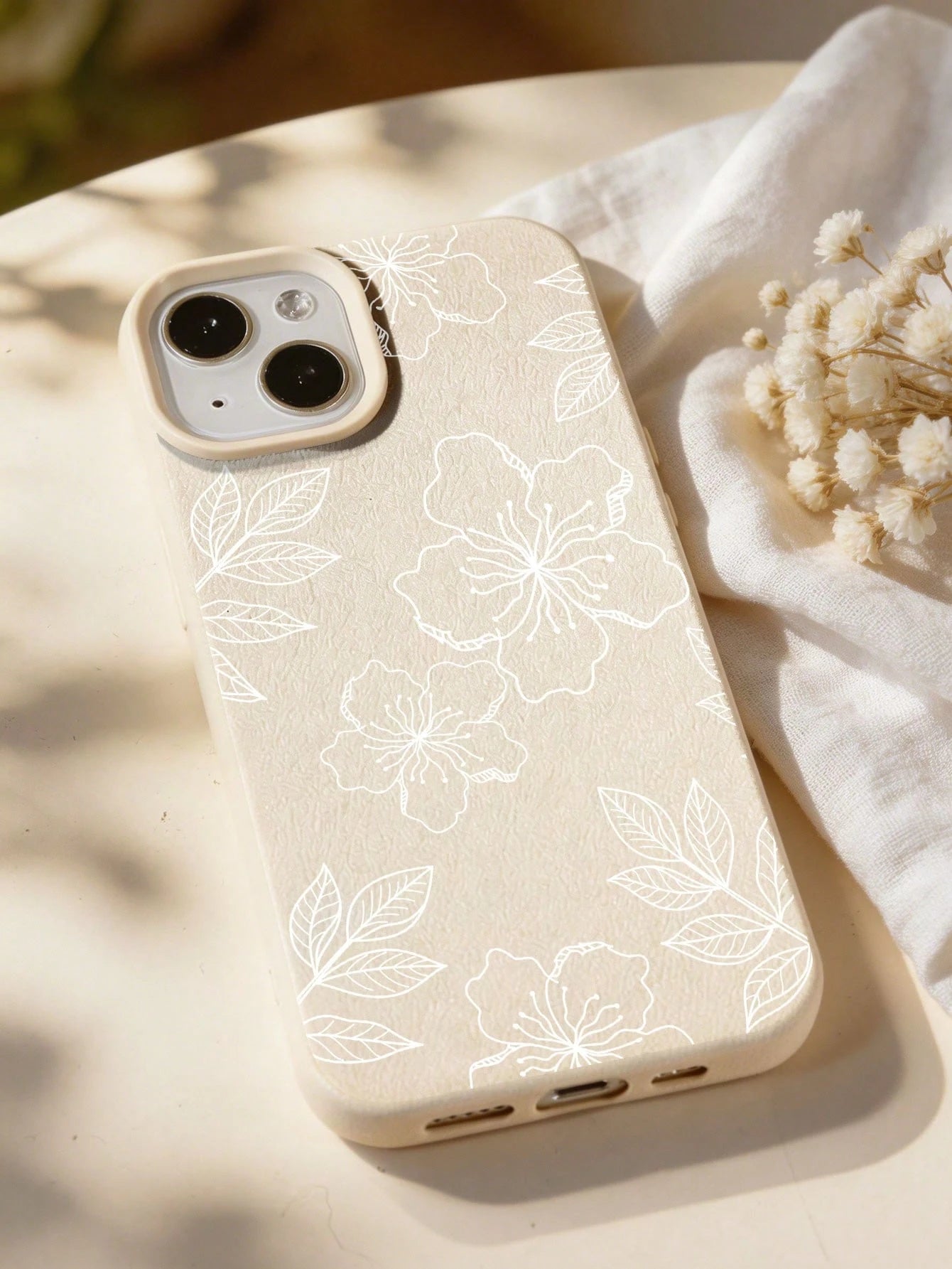 White Flower Elements Fashion Phone Case 1pc Ins Style Hibiscus & Leaf Pattern Soft Phone Case Non-Slip Protective Cover Compatible With Iphone 11/12/13/14/15/16 Pro Max Waterproof Shockproof Anti-Fal