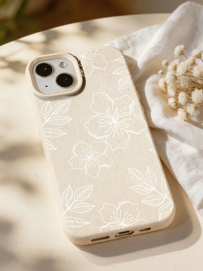 White Flower Elements Fashion Phone Case 1pc Ins Style Hibiscus & Leaf Pattern Soft Phone Case Non-Slip Protective Cover Compatible With Iphone 11/12/13/14/15/16 Pro Max Waterproof Shockproof Anti-Fal