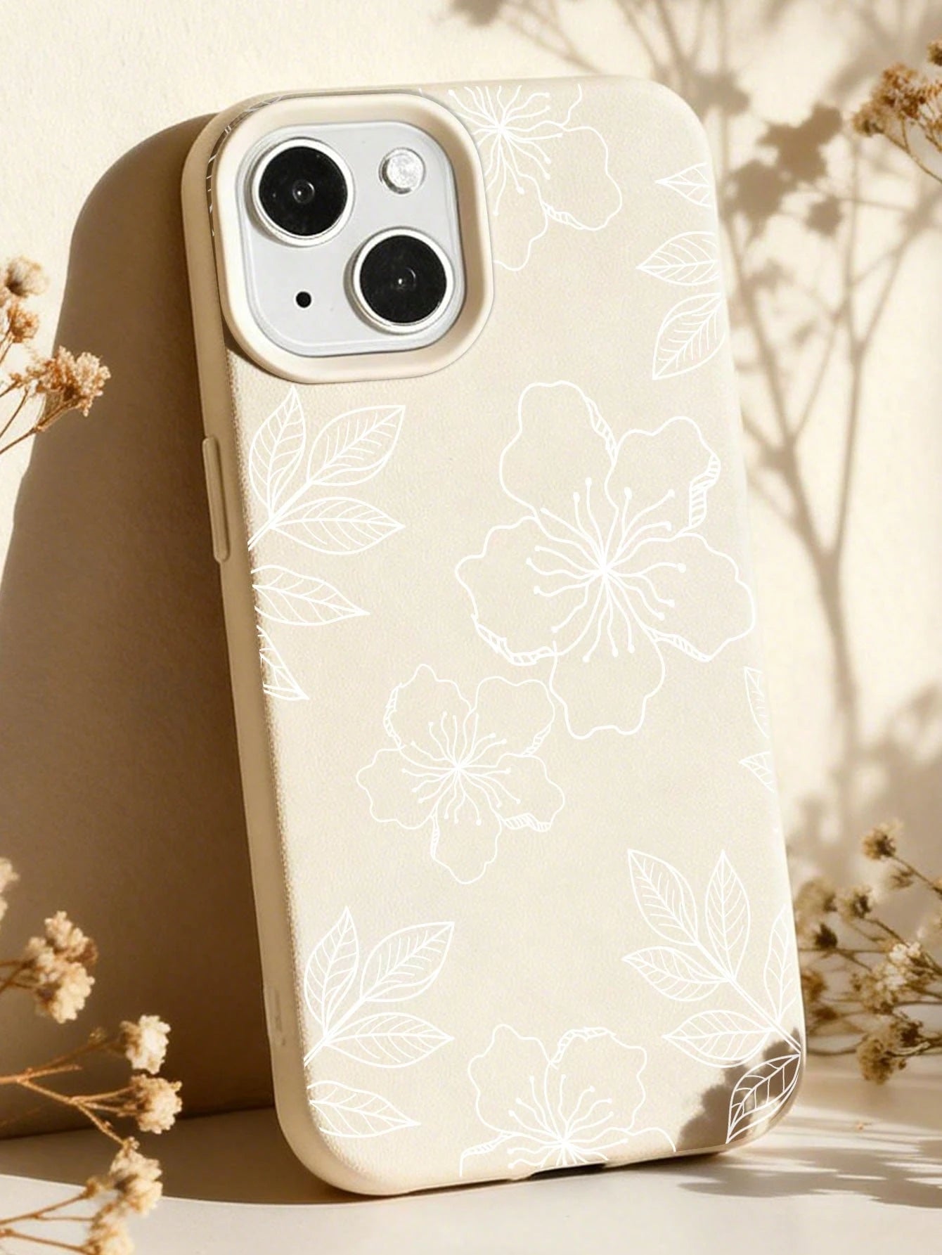 White Flower Elements Fashion Phone Case 1pc Ins Style Hibiscus & Leaf Pattern Soft Phone Case Non-Slip Protective Cover Compatible With Iphone 11/12/13/14/15/16 Pro Max Waterproof Shockproof Anti-Fal