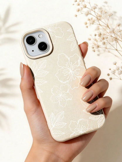 White Flower Elements Fashion Phone Case 1pc Ins Style Hibiscus & Leaf Pattern Soft Phone Case Non-Slip Protective Cover Compatible With Iphone 11/12/13/14/15/16 Pro Max Waterproof Shockproof Anti-Fal