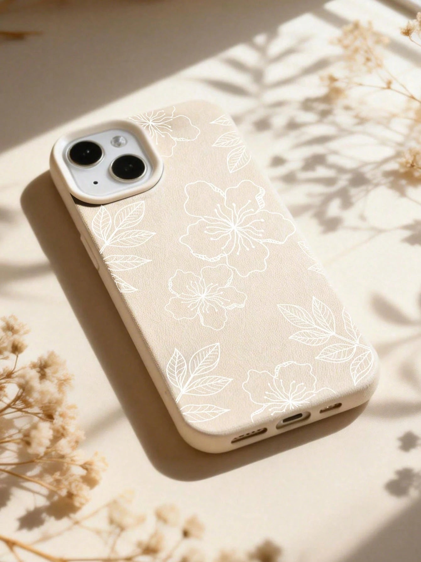 White Flower Elements Fashion Phone Case 1pc Ins Style Hibiscus & Leaf Pattern Soft Phone Case Non-Slip Protective Cover Compatible With Iphone 11/12/13/14/15/16 Pro Max Waterproof Shockproof Anti-Fal
