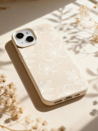 White Flower Elements Fashion Phone Case 1pc Ins Style Hibiscus & Leaf Pattern Soft Phone Case Non-Slip Protective Cover Compatible With Iphone 11/12/13/14/15/16 Pro Max Waterproof Shockproof Anti-Fal