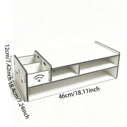 White Monitor Stand Riser With Side Storage Compartment, Ergonomic Computer Riser With Multi-Tier Desk Organizer For Home & Office