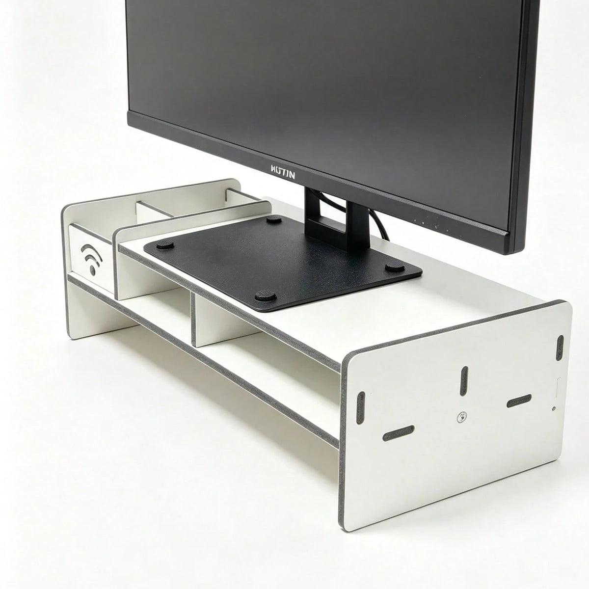 White Monitor Stand Riser With Side Storage Compartment, Ergonomic Computer Riser With Multi-Tier Desk Organizer For Home & Office