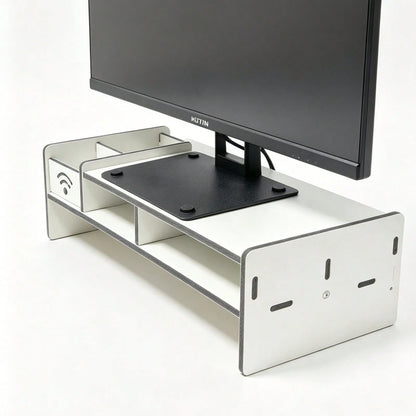White Monitor Stand Riser With Side Storage Compartment, Ergonomic Computer Riser With Multi-Tier Desk Organizer For Home & Office