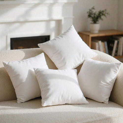 White Square Pillow 4-Piece Set – Sofa Pillow, Soft Fabric, Furry Texture, Suitable For Bed Or Sofa Use – Bedding, Graduation Gift, Home Decor, Dorm Sleep Protection, Plush Filled Core, Daily Use, Sim