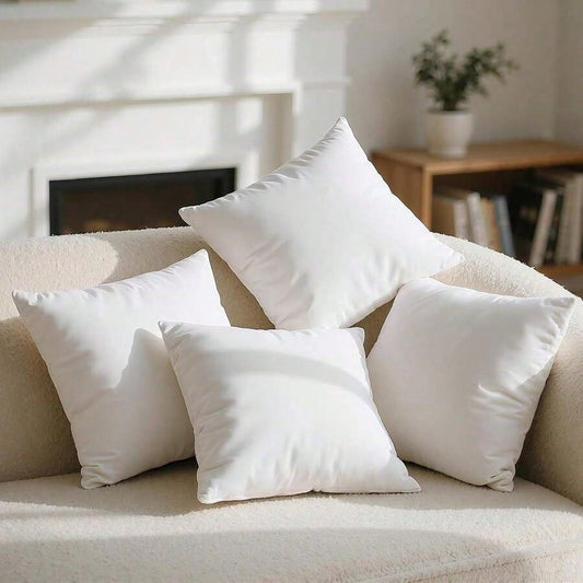 White Square Pillow 4-Piece Set – Sofa Pillow, Soft Fabric, Furry Texture, Suitable For Bed Or Sofa Use – Bedding, Graduation Gift, Home Decor, Dorm Sleep Protection, Plush Filled Core, Daily Use, Sim