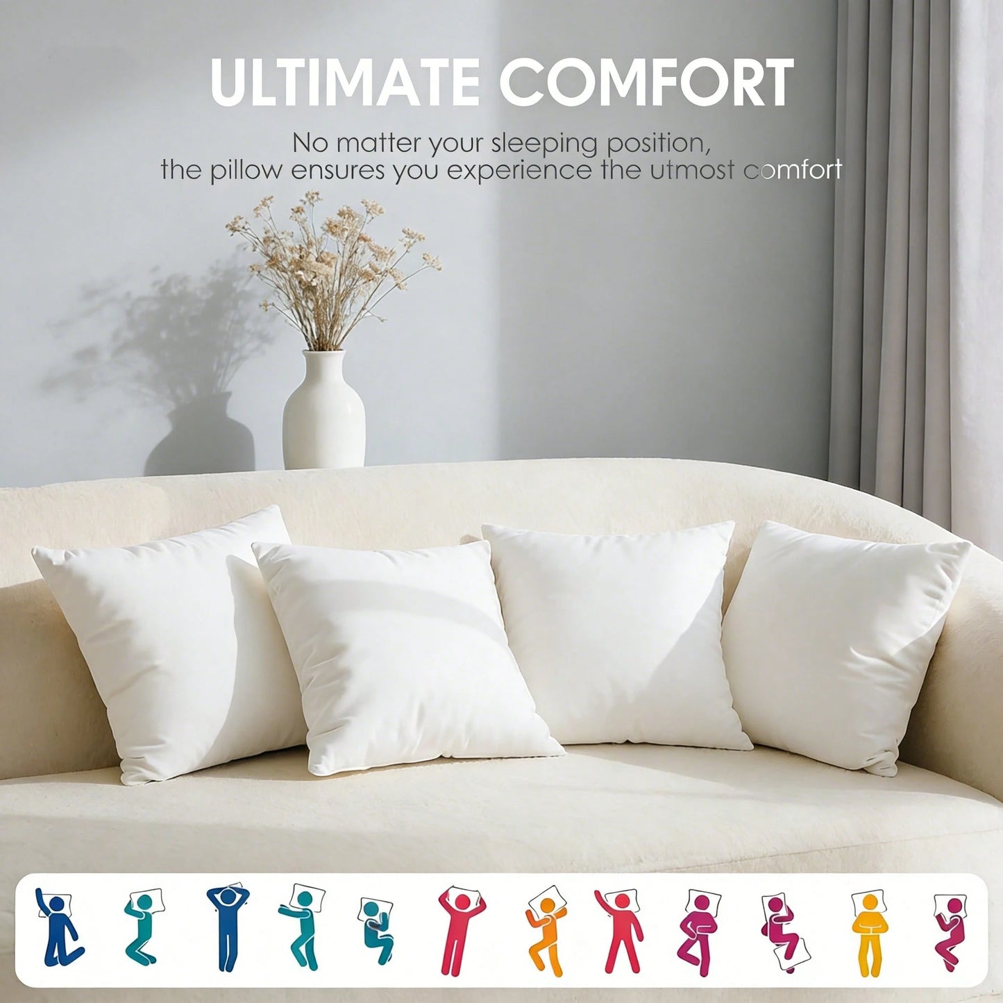 White Square Pillow 4-Piece Set – Sofa Pillow, Soft Fabric, Furry Texture, Suitable For Bed Or Sofa Use – Bedding, Graduation Gift, Home Decor, Dorm Sleep Protection, Plush Filled Core, Daily Use, Sim