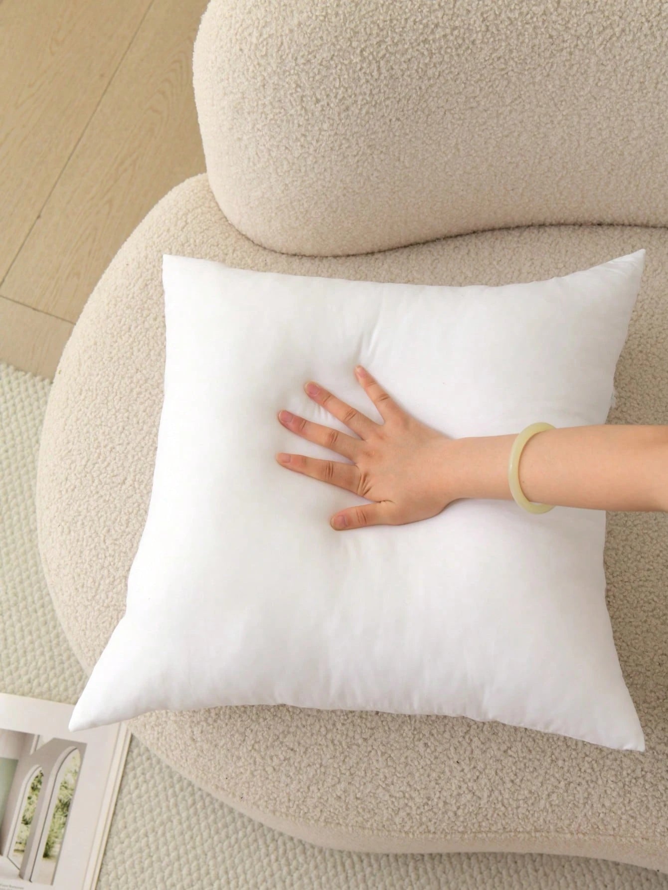 White Square Pillow 4-Piece Set – Sofa Pillow, Soft Fabric, Furry Texture, Suitable For Bed Or Sofa Use – Bedding, Graduation Gift, Home Decor, Dorm Sleep Protection, Plush Filled Core, Daily Use, Sim