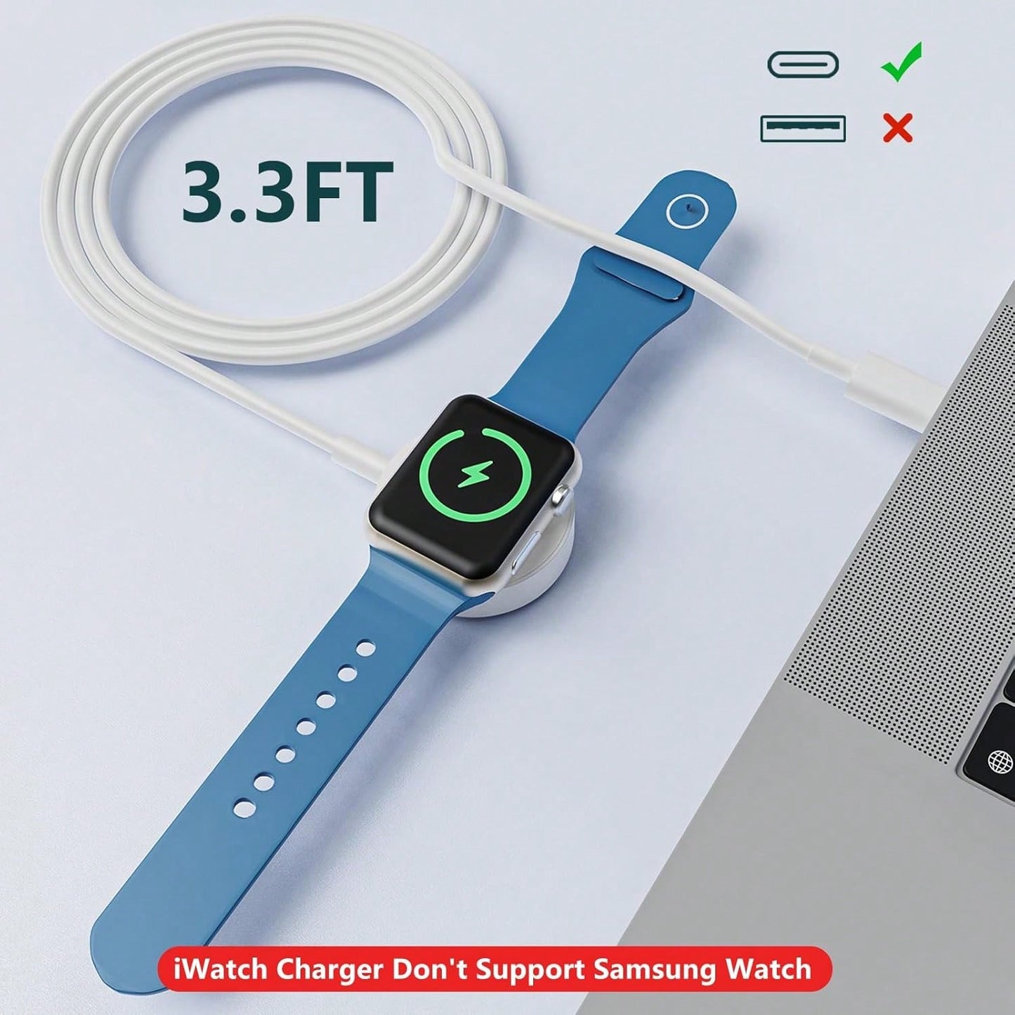 White Wireless Charging Smartwatch Charger 1pc Magnetic Charging Cable Compatible With Apple Watch Series Ultra/Ultra2/9/8/7/SE/6/5/4/3/2/1 USB/Type-C Portable Compact Durable Magnetic Wireless Charge