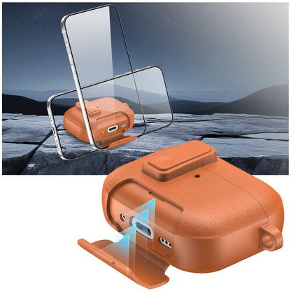 Wireless Earbuds Protective Case Snap Button Magnetic Lock Lid Built-In Phone Stand Compatible With Apple Earbuds Gen 1 2 3 4 Pro Pro2 Pro3 TPU Shockproof Anti-Scratch Full Wrap Shell Universal Size 1