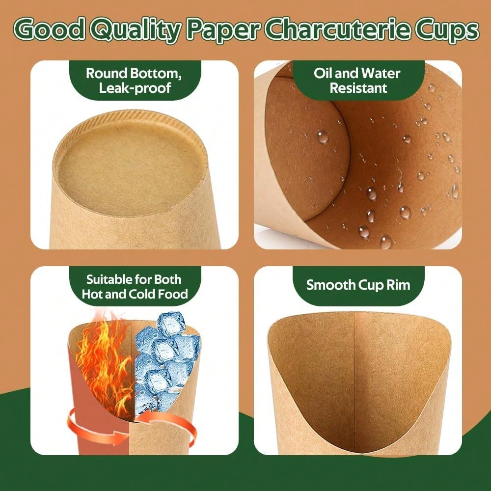 Woixiow 50 Sets 12 Oz Charcuterie Cups, 100 Picks + 50 Bags + 50 Labels, Disposable Charcuterie Cups With Sticks And Bags, Brown Paper Snack Cup Disposable French Fry Cup For Parties, Catering