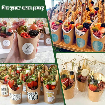 Woixiow 50 Sets 12 Oz Charcuterie Cups, 100 Picks + 50 Bags + 50 Labels, Disposable Charcuterie Cups With Sticks And Bags, Brown Paper Snack Cup Disposable French Fry Cup For Parties, Catering