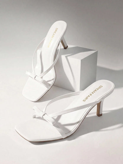 Women 2026 New Kitten Heel Mule Sandals With Bow Decor, Comfortable Open Toe Slip On Slide Sandals For Party Wedding And Daily Casual Wearing