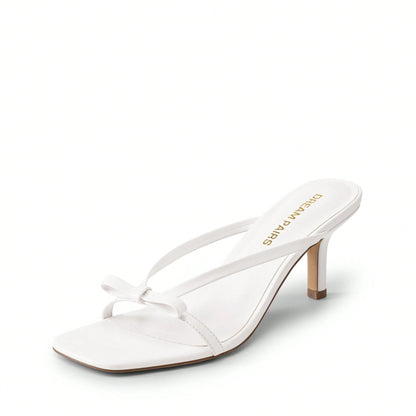 Women 2026 New Kitten Heel Mule Sandals With Bow Decor, Comfortable Open Toe Slip On Slide Sandals For Party Wedding And Daily Casual Wearing