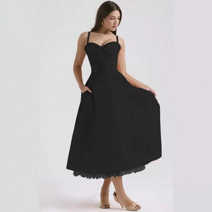 Women Big Floral Print Corset Waist Midi Dress With Sweetheart Neck Bow Front & Lace Hem, Soft Fabric For Garden Brunch And Romantic Dinner Dates