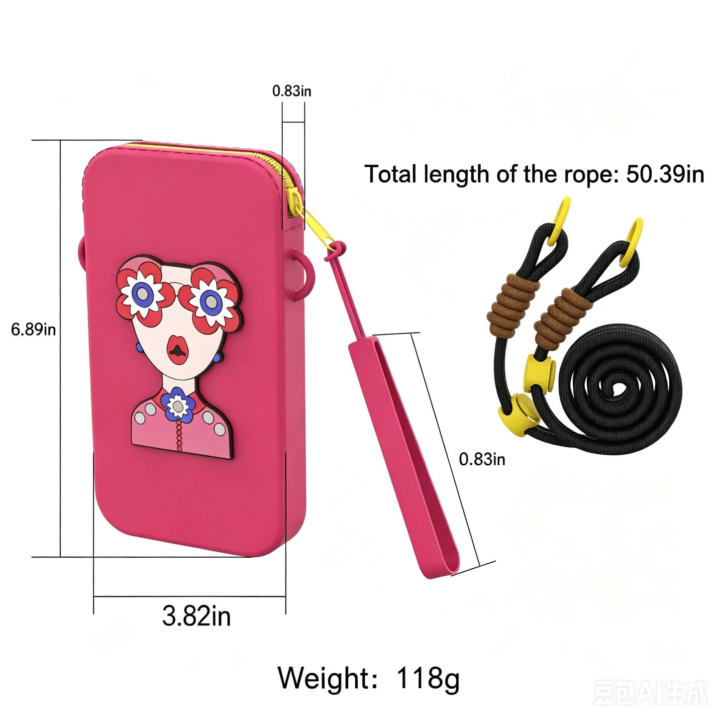 Women Cute Cartoon Lady Print Silicone Crossbody Phone Bag, Adjustable Long Lanyard Zipper Mini Cell Phone Purse, Dopamine Color Portable Shoulder Wallet For Daily Travel