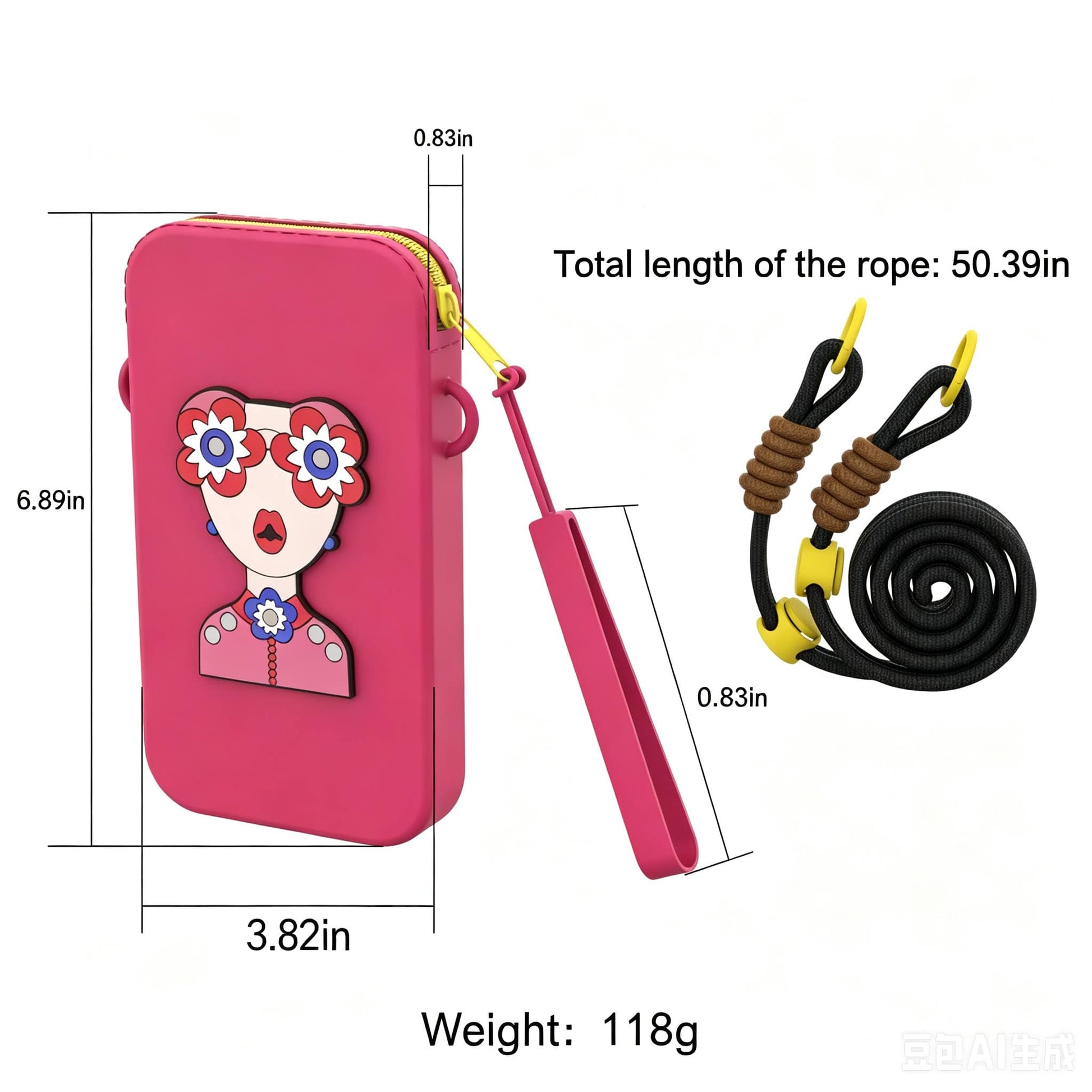 Women Cute Cartoon Lady Print Silicone Crossbody Phone Bag, Adjustable Long Lanyard Zipper Mini Cell Phone Purse, Dopamine Color Portable Shoulder Wallet For Daily Travel